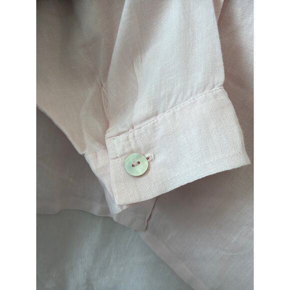 La Fixsun Pink Button Down Boyfriend Tunic Top 100% Linen Hi-Lo Women's Medium - Picture 2 of 6